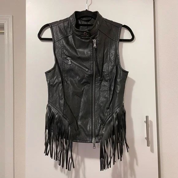 NWT Sisley The Rock Club Faux Leather Fringe Moto Vest Size XS - Picture 2 of 9